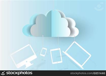 cloud technology business devices background,paper cut style