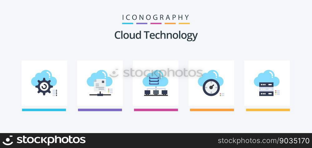 Cloud Technology Flat 5 Icon Pack Including timer. dashboard. cloud. cloud. data. Creative Icons Design