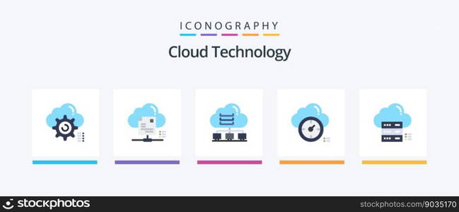 Cloud Technology Flat 5 Icon Pack Including timer. dashboard. cloud. cloud. data. Creative Icons Design
