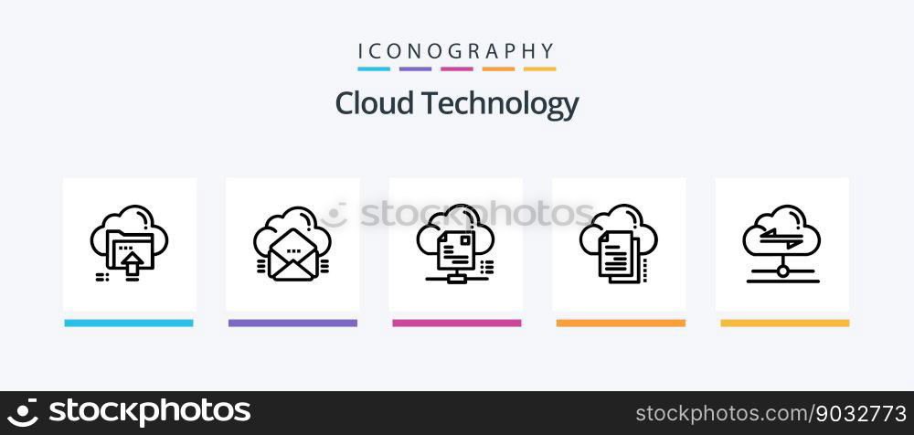 Cloud Technology Line 5 Icon Pack Including timer. dashboard. cloud. computing. down. Creative Icons Design