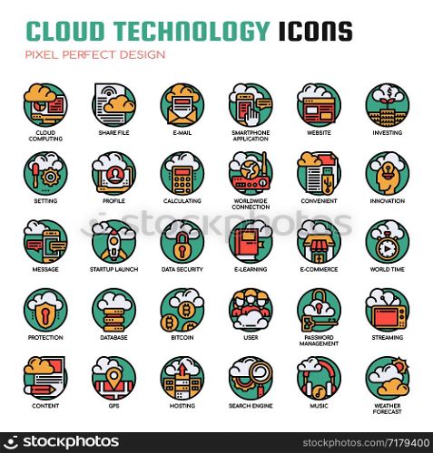 Cloud Technology , Thin Line and Pixel Perfect Icons