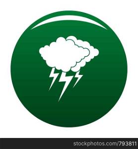 Cloud thunder flash icon. Simple illustration of cloud thunder flash vector icon for any design green. Cloud thunder flash icon vector green