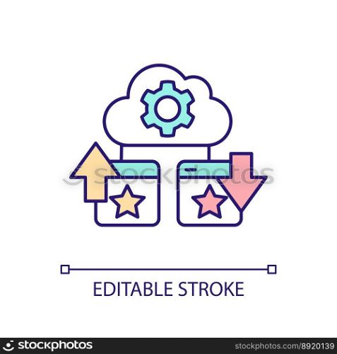 Cloud upload and download RGB color icon. Server connection. Cloud storage service. Online system settings. Isolated vector illustration. Simple filled line drawing. Editable stroke. Cloud upload and download RGB color icon