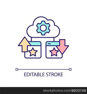 Cloud upload and download RGB color icon. Server connection. Cloud storage service. Online system settings. Isolated vector illustration. Simple filled line drawing. Editable stroke. Cloud upload and download RGB color icon