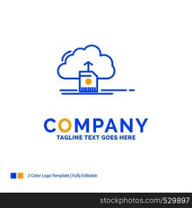 cloud, upload, save, data, computing Blue Yellow Business Logo template. Creative Design Template Place for Tagline.