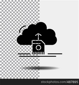 cloud, upload, save, data, computing Glyph Icon on Transparent Background. Black Icon. Vector EPS10 Abstract Template background