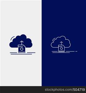 cloud, upload, save, data, computing Line and Glyph web Button in Blue color Vertical Banner for UI and UX, website or mobile application. Vector EPS10 Abstract Template background