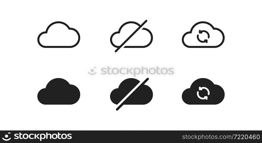 Cloud, web icon set. Outline internet data line symbol in vector flat style.
