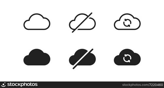 Cloud, web icon set. Outline internet data line symbol in vector flat style.