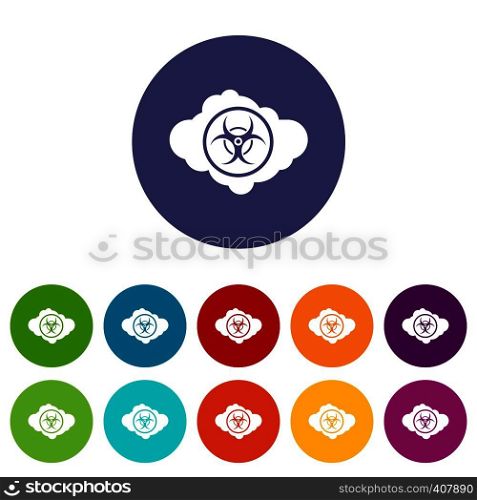 Cloud with biohazard symbol set icons in different colors isolated on white background. Cloud with biohazard symbol set icons