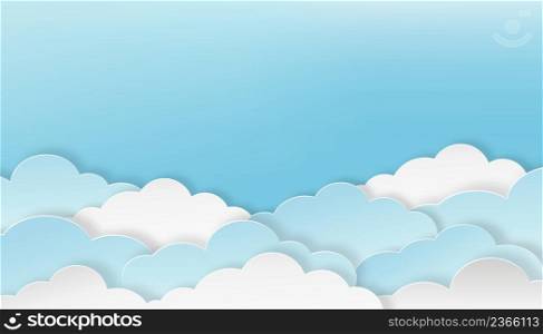 Cloud with Blue Sky background, Vector illustration Cloudscape layers 3D paper cut style with copy space for text. Horizontal banner for Spring sale or Summertime season