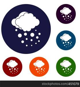 Cloud with hail icons set in flat circle reb, blue and green color for web. Cloud with hail icons set