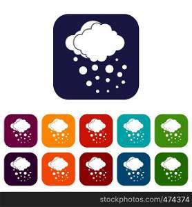 Cloud with hail icons set vector illustration in flat style In colors red, blue, green and other. Cloud with hail icons set