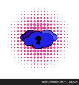 Cloud with keyhole icon in comics style on a white background . Cloud with keyhole icon, comics style