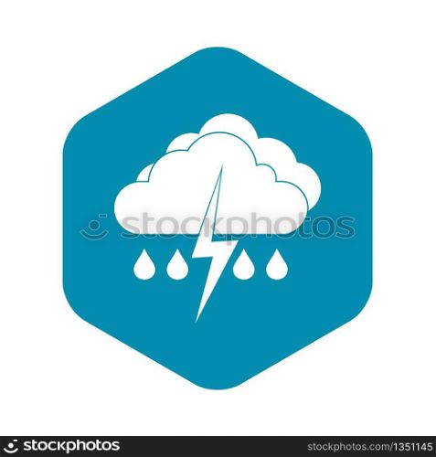 Cloud with lightning and rain icon in simple style isolated on white background. Cloud with lightning and rain icon, simple style