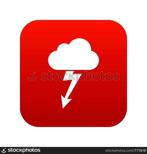 Cloud with lightning icon digital red for any design isolated on white vector illustration. Cloud with lightning icon digital red