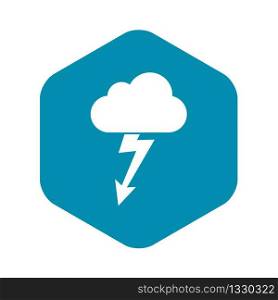 Cloud with lightning icon in simple style isolated vector illustration. Cloud with lightning icon, simple style