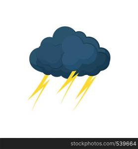 Cloud with lightnings icon in cartoon style on a white background. Cloud with lightnings icon, cartoon style