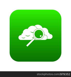 Cloud with magnifying glass icon digital green for any design isolated on white vector illustration. Cloud with magnifying glass icon digital green