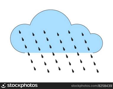 Cloud with rain drops flat line color vector object. Rainy day. Water droplets. Editable lineart icon on white. Simple outline cartoon style spot illustration for web graphic design and animation. Cloud with rain drops flat line color vector object