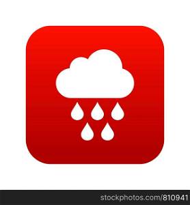 Cloud with rain drops icon digital red for any design isolated on white vector illustration. Cloud with rain drops icon digital red