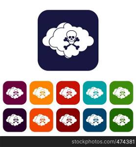 Cloud with skull and bones icons set vector illustration in flat style In colors red, blue, green and other. Cloud with skull and bones icons set