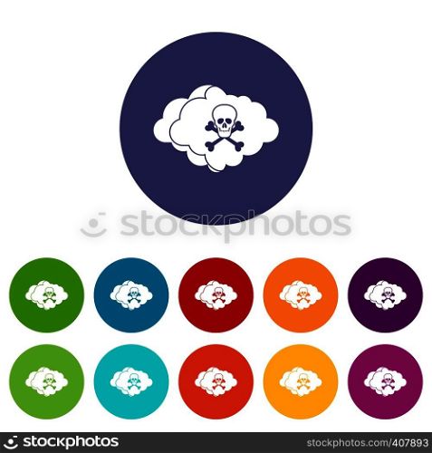 Cloud with skull and bones set icons in different colors isolated on white background. Cloud with skull and bones set icons
