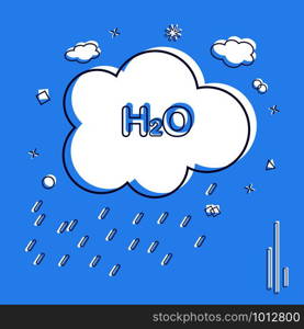 Cloud with water formula on blue sky background. Concept of clean water, ecology and environment in art style.