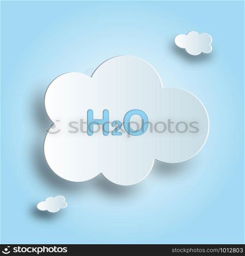 Cloud with water formula on blue sky background. Concept of clean water, ecology and environment in art style.