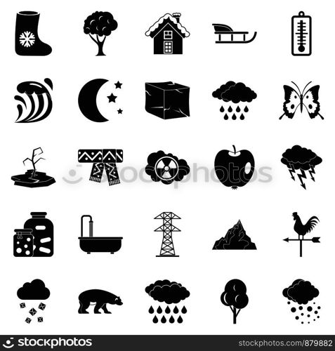 Cloudiness icons set. Simple set of 25 cloudiness vector icons for web isolated on white background. Cloudiness icons set, simple style