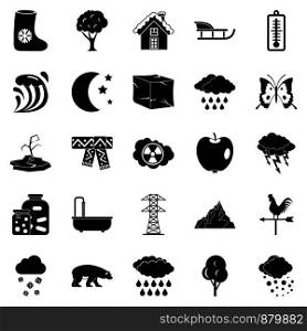 Cloudiness icons set. Simple set of 25 cloudiness vector icons for web isolated on white background. Cloudiness icons set, simple style