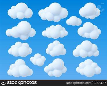 Clouds 3d design, abstract soft cloud simple design. Sky cartoon elements, weather bubbles icons. Data symbols, trendy white realistic pithy vector set of clouds weather illustration. Clouds 3d design, abstract soft cloud simple design. Sky cartoon elements, weather bubbles icons. Data symbols, trendy white realistic pithy vector set