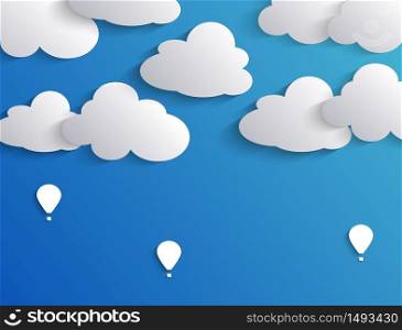 Clouds and air balloon in blue sky.Vector
