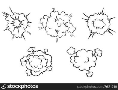 Clouds and explosions set in cartoon style isolated on white background for comics or another design