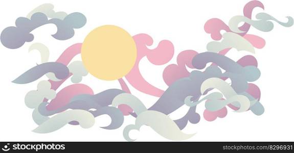 Clouds and full moon in asian style design background illustration. Clouds and full moon in asian style design background