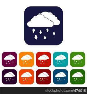 Clouds and hail icons set vector illustration in flat style In colors red, blue, green and other. Clouds and hail icons set