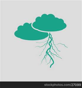 Clouds and lightning icon. Gray background with green. Vector illustration.