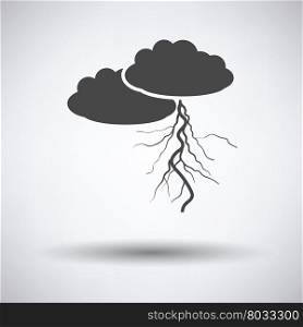 Clouds and lightning icon on gray background, round shadow. Vector illustration.
