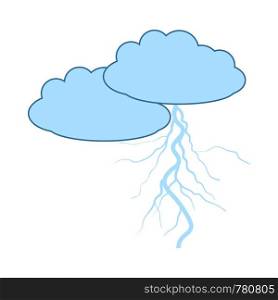 Clouds And Lightning Icon. Thin Line With Blue Fill Design. Vector Illustration.