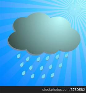 Clouds and rain drop with blue rays, vector illustration