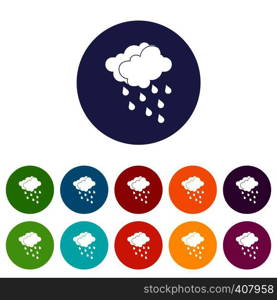 Clouds and water drops set icons in different colors isolated on white background. Clouds and water drops set icons