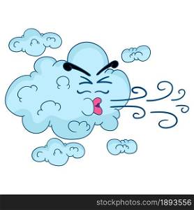 clouds are blowing a stormy wind. cartoon illustration cute sticker