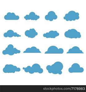 clouds. Blue sky with different cloud shapes. Cute summer cloudscape, cloudy landscape, simplicity nature aerial panorama vector comic book collection