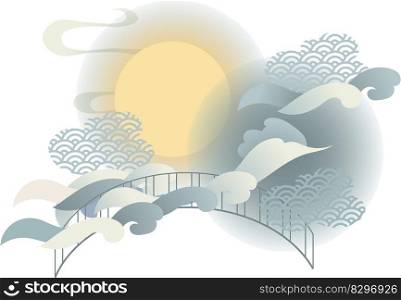 Clouds, full moon and bridge in asian style design background illustration. Clouds, full moon and bridge in asian style design background