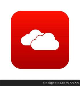 Clouds icon digital red for any design isolated on white vector illustration. Clouds icon digital red