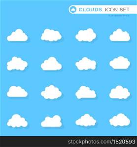 Clouds icon floating on the blue sky 16 unique flat design style cartoon paper with shadow white and soft illustration