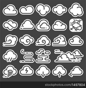 Clouds icon vector set. Line art and silhouette.
