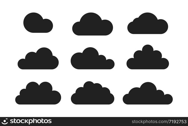 Clouds icons set flat illustration. Vector abstract background set. Cloud sky background.