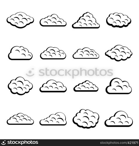 Clouds icons set. Simple illustration of 16 clouds vector icons for web. Clouds icons set, simple style