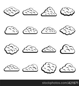 Clouds icons set. Simple illustration of 16 clouds vector icons for web. Clouds icons set, simple style